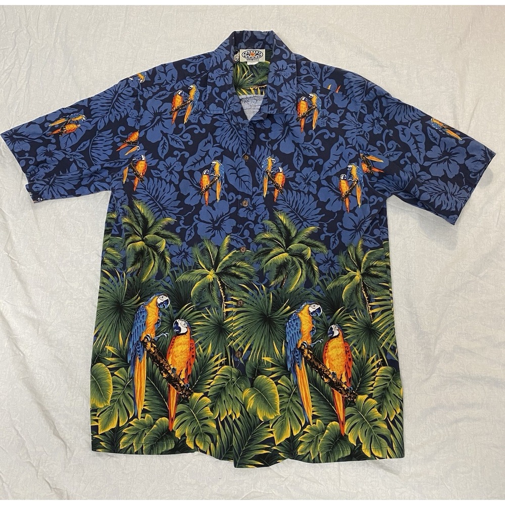 Pacific Legend Hawaiian Shirt XL Blue Parrot Tropical‎ Made in Hawaii